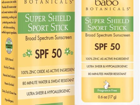 Babo Botanicals - Super Shield Sport Stick Fragrance Free 50 SPF - 0,6 oz. Online Hot Sale