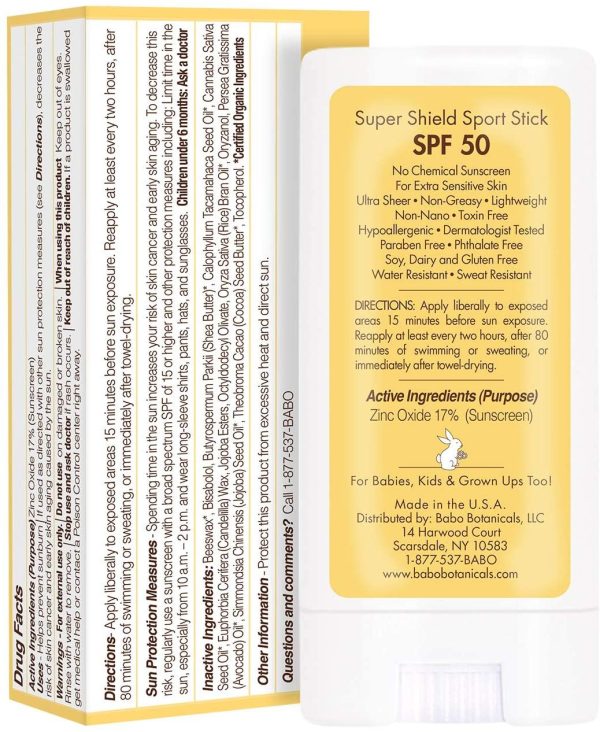 Babo Botanicals - Super Shield Sport Stick Fragrance Free 50 SPF - 0,6 oz. Online Hot Sale